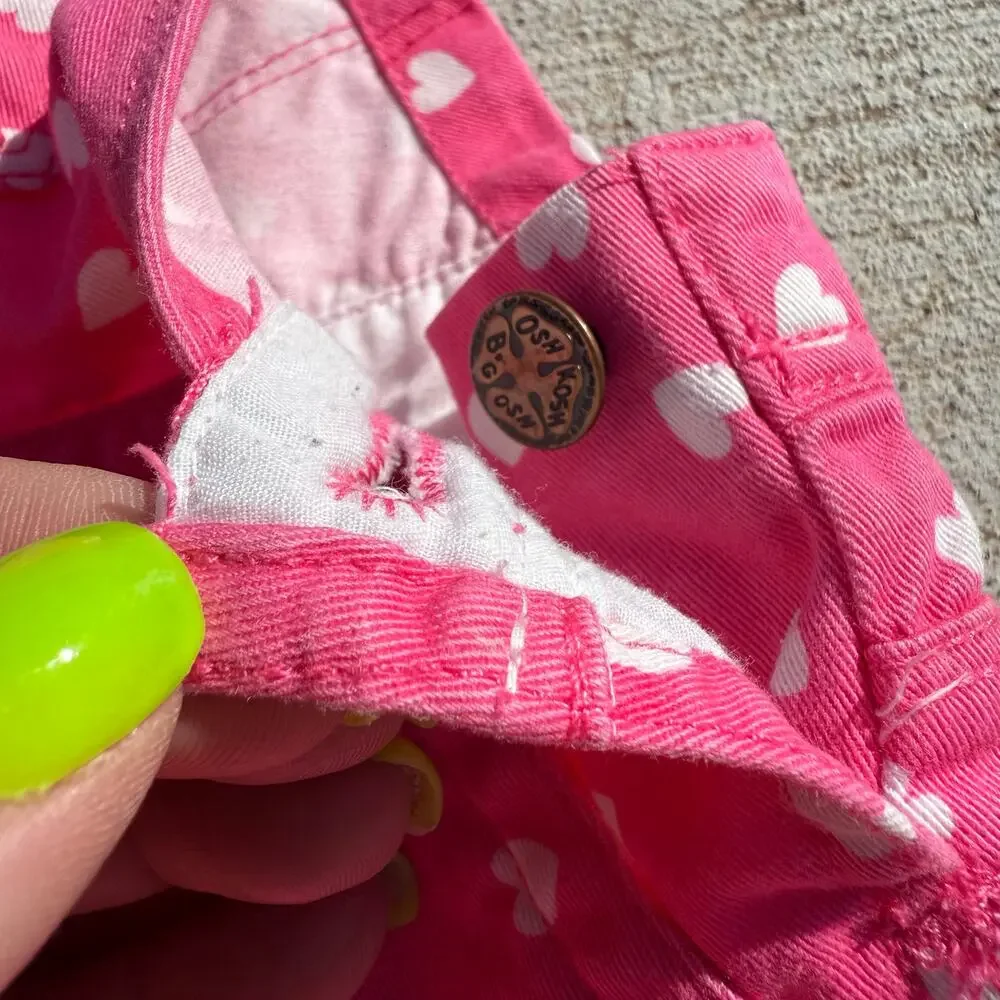 Y2K Osh Kosh B'Gosh Hot Pink and White Hearts Overalls SIZE 12 MONTH